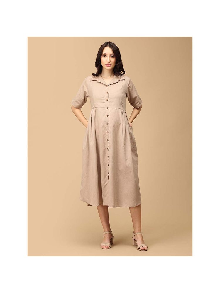 The Mom Store Beige Olio Charm Khadi Maternity Nursing Dress-picture-25