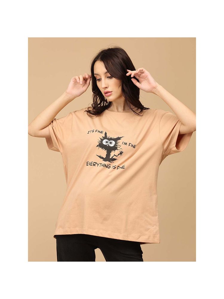 The Mom Store Beige I' M Fine Oversized Maternity T-Shirt-picture-14