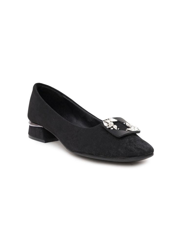 Sherrif Shoes Stylish Pumps with Velvet Finish Block Heels for Women - Black-image-8