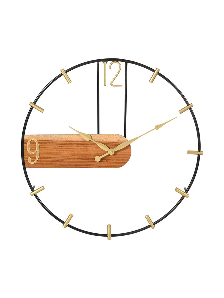 ARTYPILLAR Iron Bar Open Dial with Golden and Veneer Wall Clock-image-23