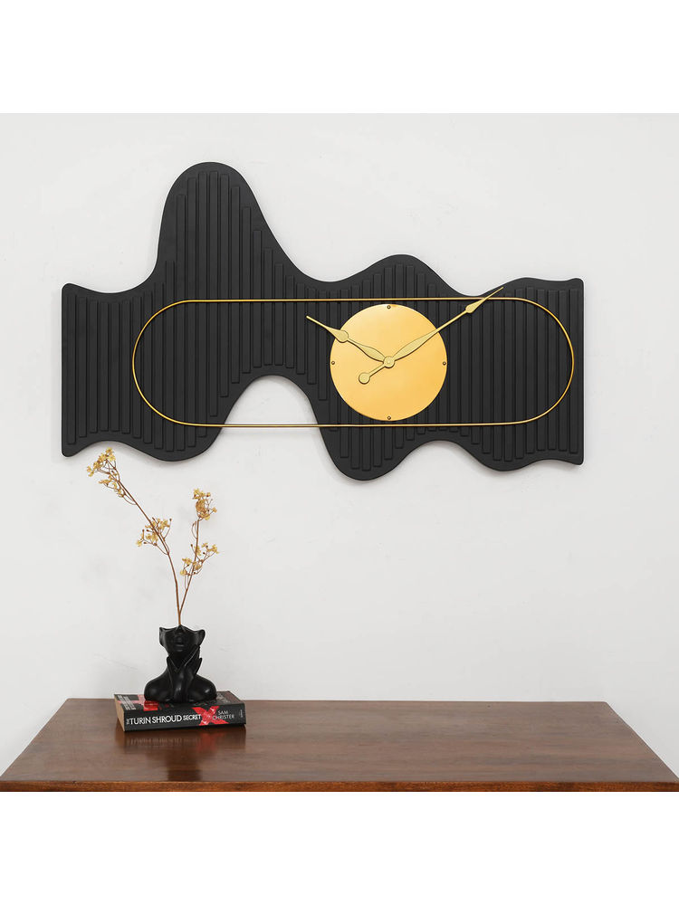 ARTYPILLAR Wooden Horizontal Frame and Louvers Pattern Design with Golden Ring Wall Clock-image-12