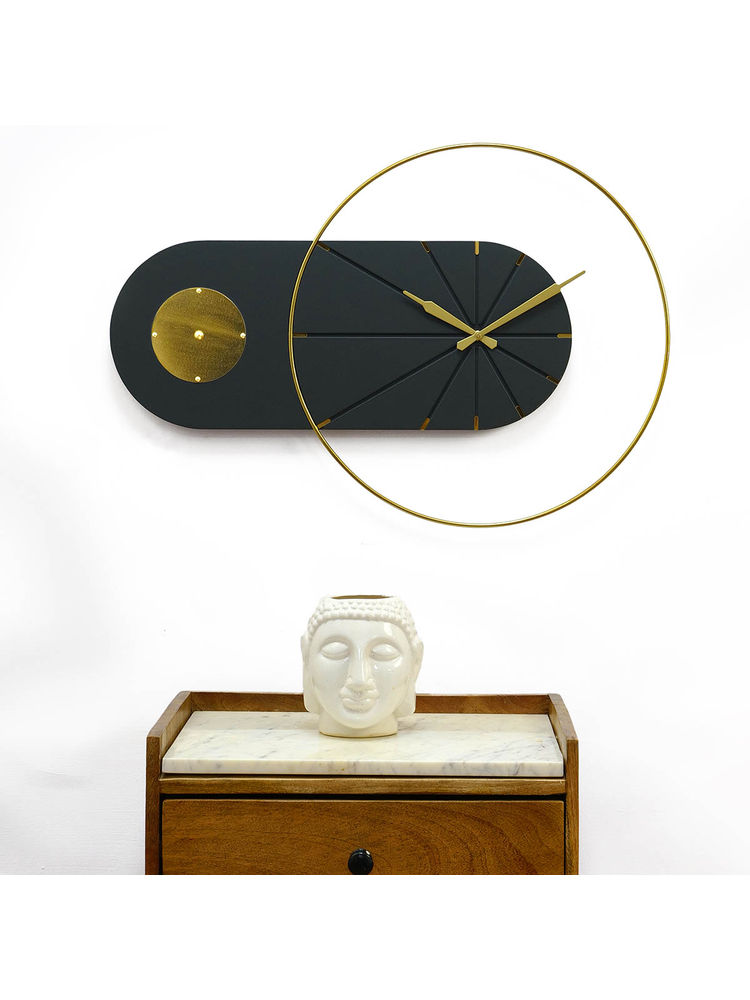 ARTYPILLAR 26X18In Wooden Frame with Golden Ring and Groove Pattern Minimal Design Wall Clock-image-6