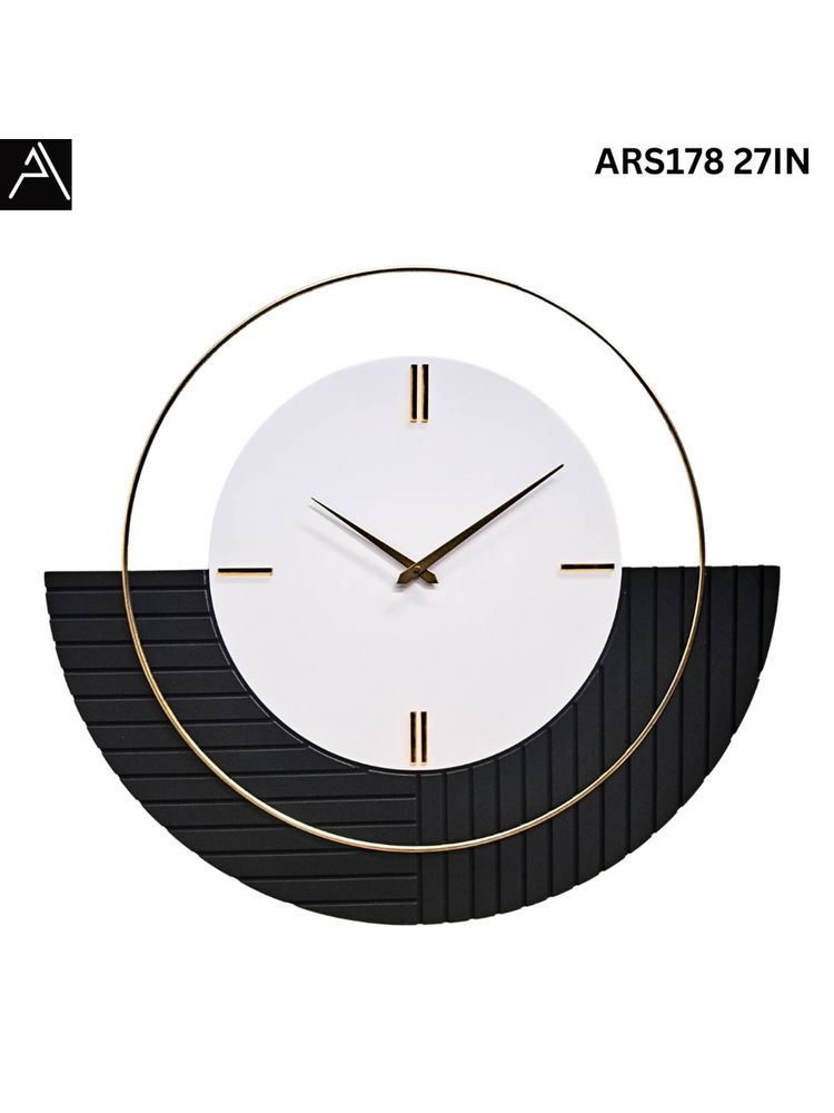 ARTYPILLAR 27In Wooden Frame with Louvers Pattern Grooves and Golden Ring Wall Clock-image-11