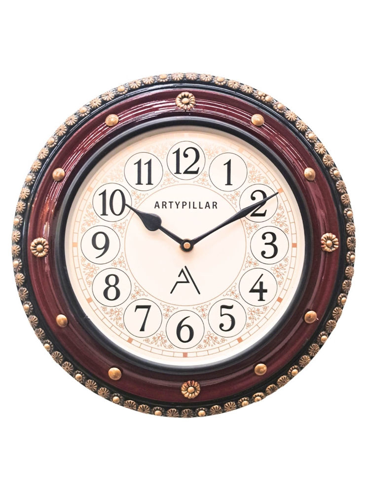 ARTYPILLAR Wooden Frame with Brass Motif Work and Two Tone Polish and 8In Dome Glass Dial Wall Clock-image-20