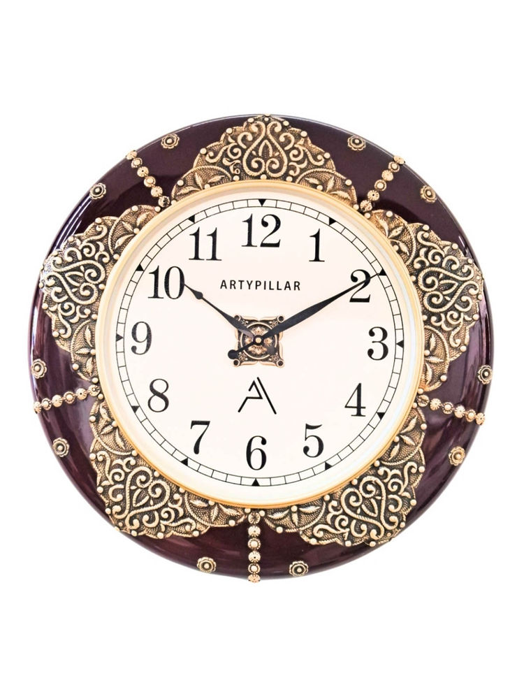ARTYPILLAR 18In Wooden Frame with Brass Emboss Work and 12In Dome Glass Dial Wall Clock-image-21
