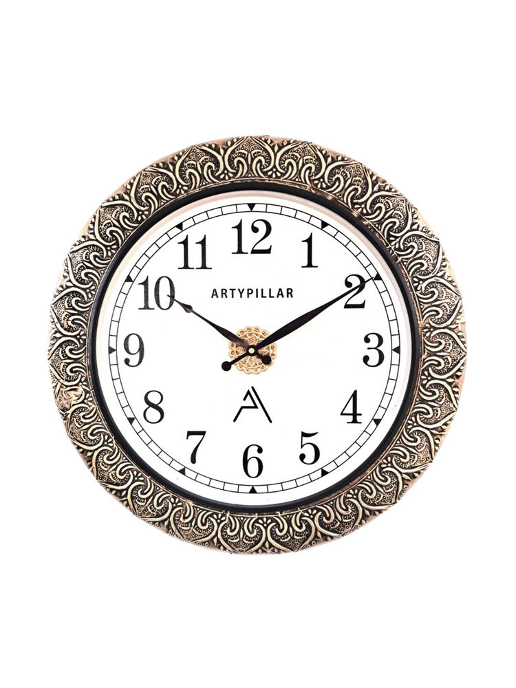 ARTYPILLAR 16In Wooden Frame with Full Brass Emboss Work and 12In Dome Glass Dial Wall Clock-image-3
