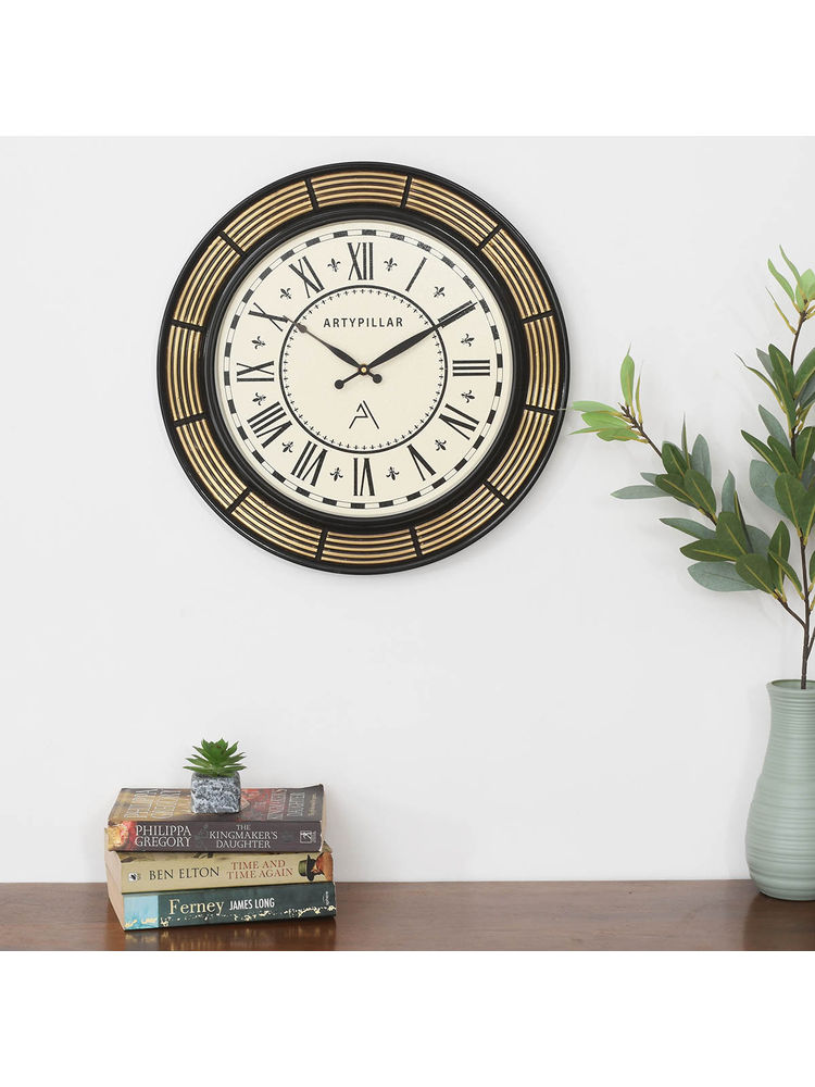 ARTYPILLAR 16In Wooden Frame with Brass Work On Grove Design and 12In Dome Glass Dial Wall Clock-image-2