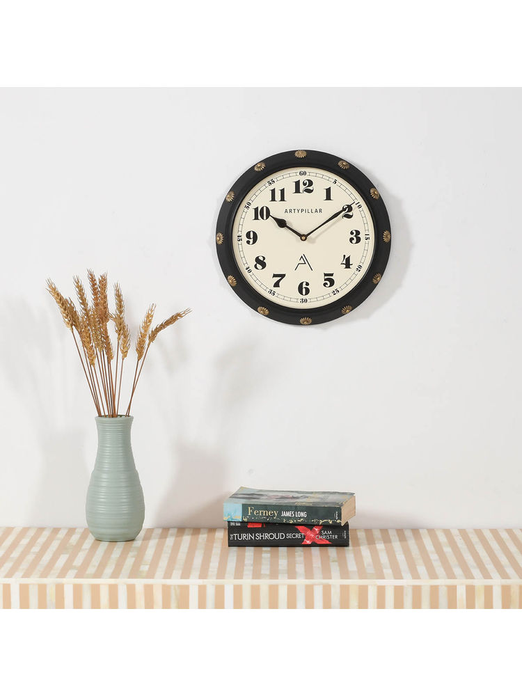 ARTYPILLAR 12In Wooden Frame with Brass Motifs and 10In Dome Glass Dial Wall Clock-image-17