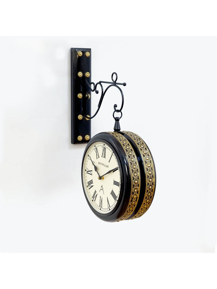 ARTYPILLAR Wooden Frame with Brass Motif Work Station Double Side Clock with 8In Dome Glass Dial-image-49