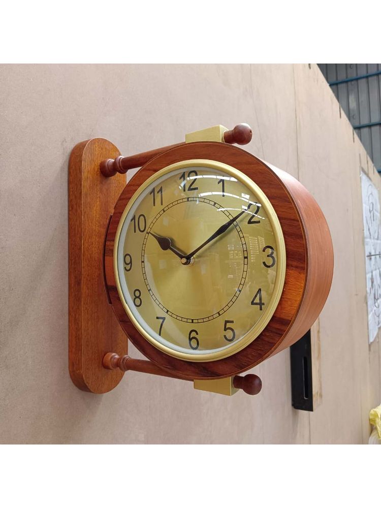 ARTYPILLAR Wooden Teak Veneer Design Station Clock with Solid Wooden Stand and Dome Glass Dial-picture-13