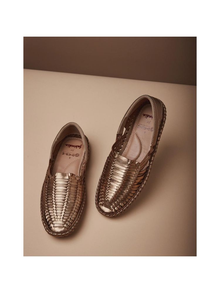 Fabindia Gold Leather Loafers-image-16