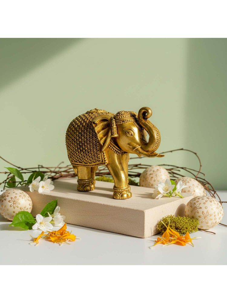 eCraftIndia Gold Brass Elephant Statue Decorative Showpiece-picture-27