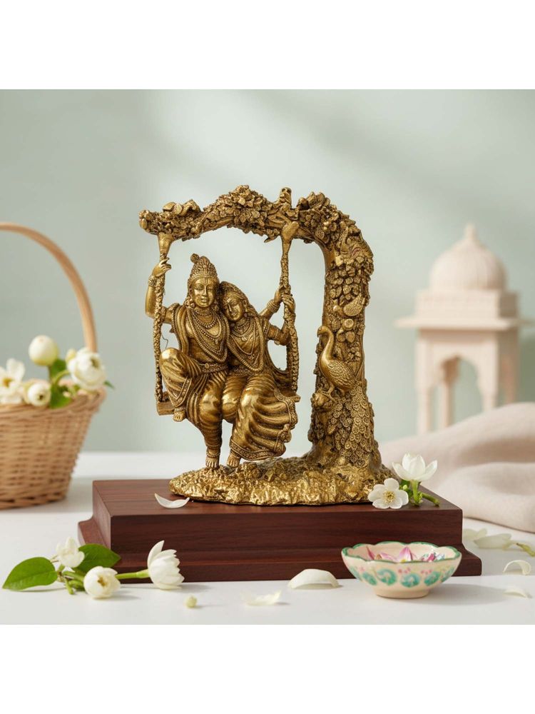 eCraftIndia Gold Brass Radha Krishna Statue-image-6