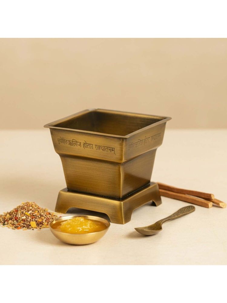 Ritualistic Gold Premium Brass Hawan Kund with Spoon-picture-8