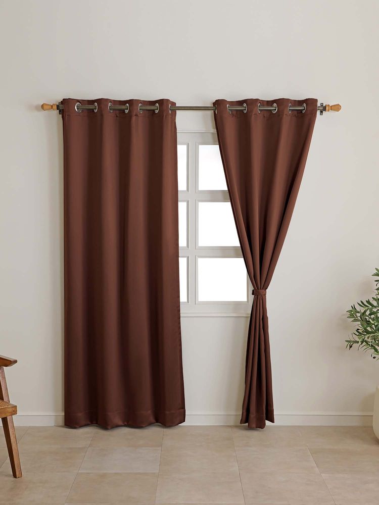 The Home Story Espresso Brown Blackout Eyelet Window Curtains (Pack Of 2)-image-12