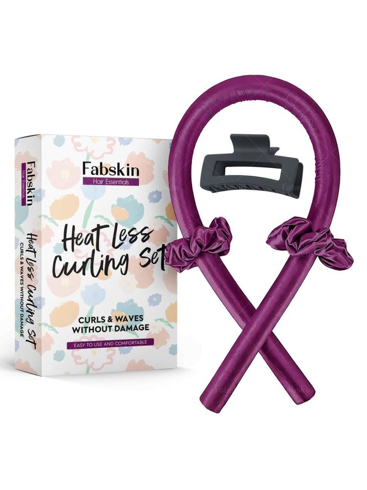 Fabskin Heatless Hair Curler Set With Hair Curling Rod, Scrunchies & Claw Clip - Wine
