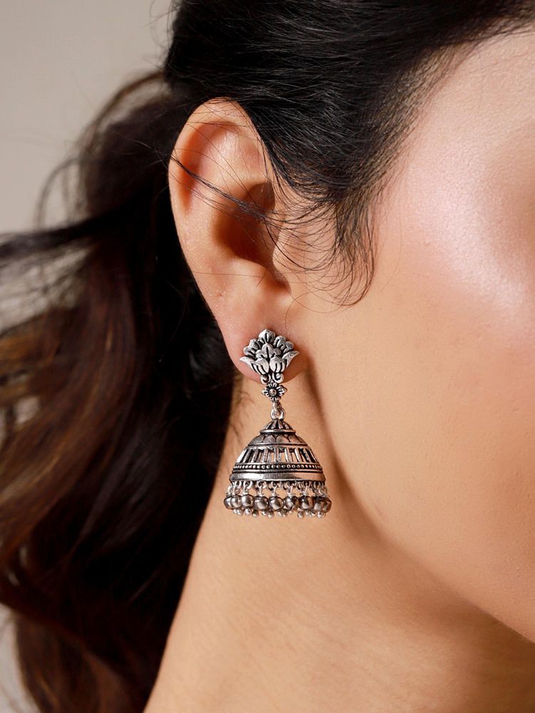 Voylla Rajvika Silver Jhumka Earrings-picture-11