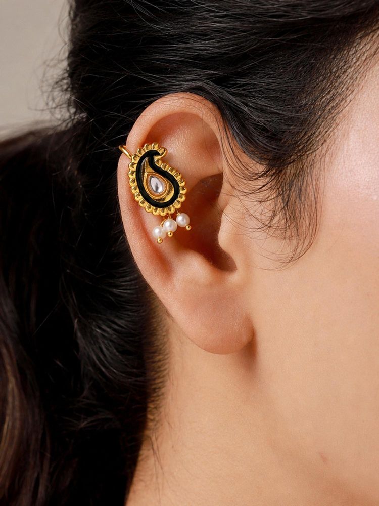 Voylla Mayuri Noir Pearl Bugadi Earrings-picture-11