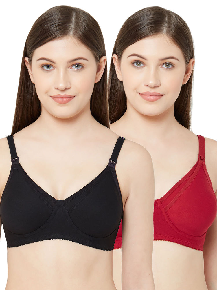 Juliet Womens Non Padded Non Wired Feeding Bra Combo Mold Feed Black Maroon-picture-26