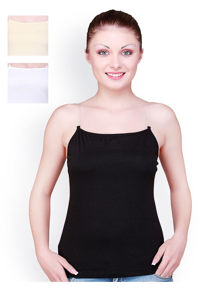 Floret Pack Of 3 Camisoles With Transparent Straps - Multi-Color