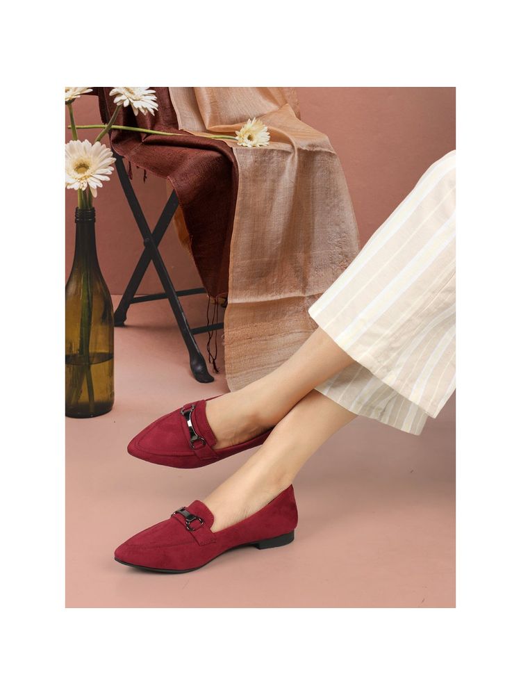 ELLE Womens Fashionable Maroon Color Solid Party Wear Loafers-picture-18