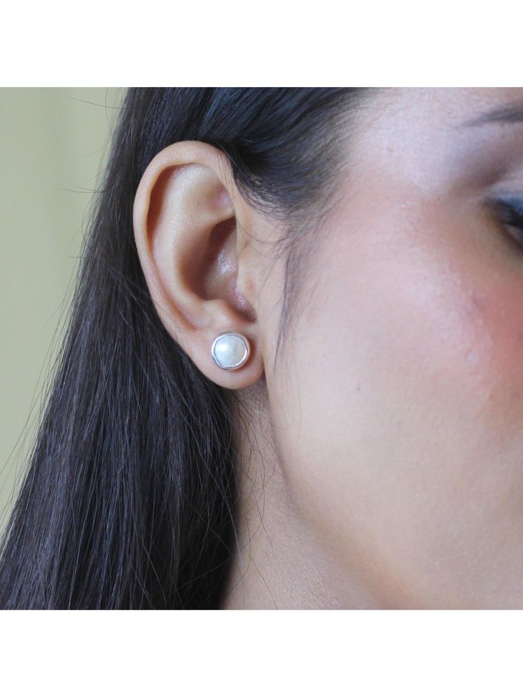Amaltaas 925 Sterling Silver Fresh Water Pearl Bare Glow Stud Earrings-image-4