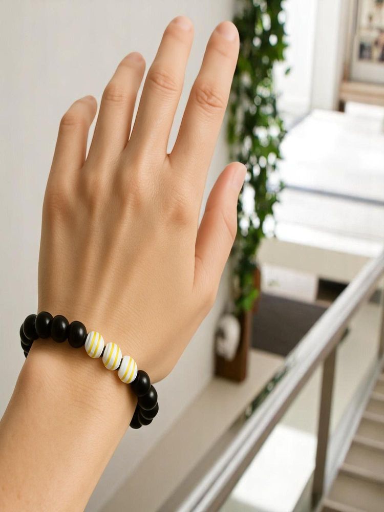 Accessher Black Beaded Adjustable Handcrafted Bracelet-image-5