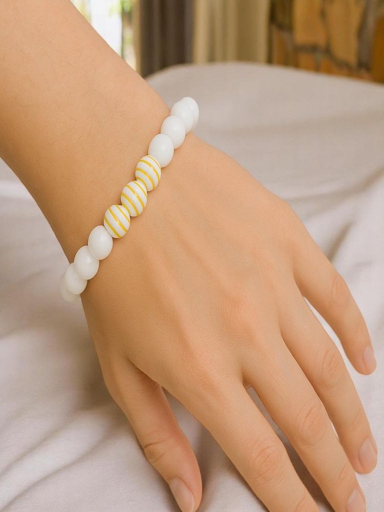 Accessher White Beaded Adjustable Handcrafted Bracelet-image-35