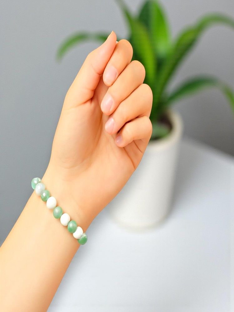 Accessher Stylish Green-White Beaded Bracelet-image-27