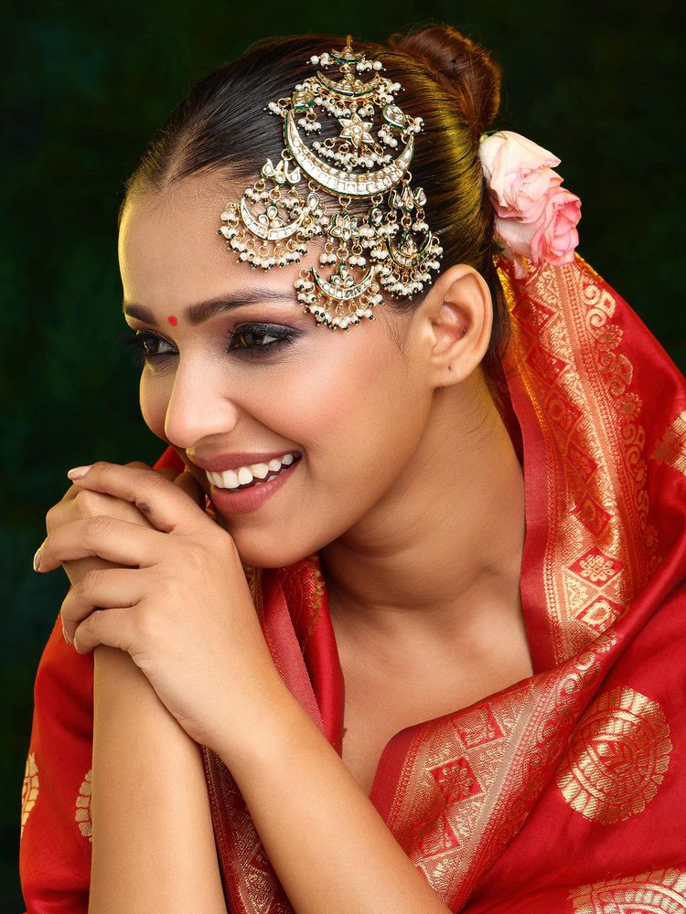 Ruby Raang Studio Green and White Beads Kundan Passa-image-8