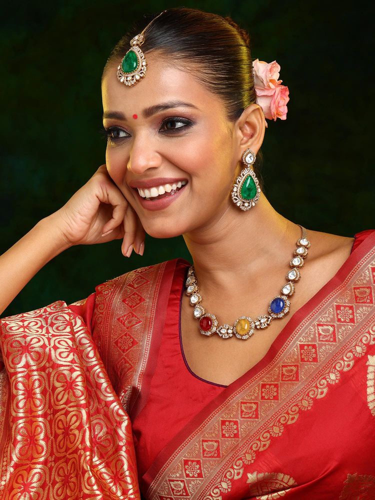 Ruby Raang Studio Multi-Color Stone Kundan Jewellery Set-image-1