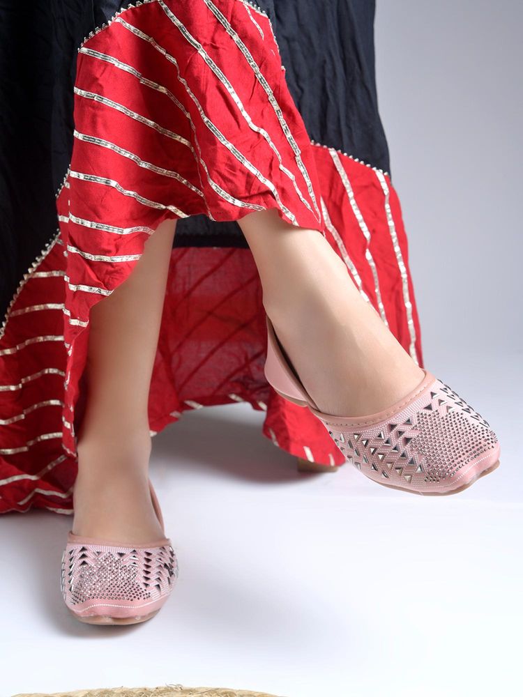 Shoetopia Women's Festive Pink Embellished Juttis-picture-34