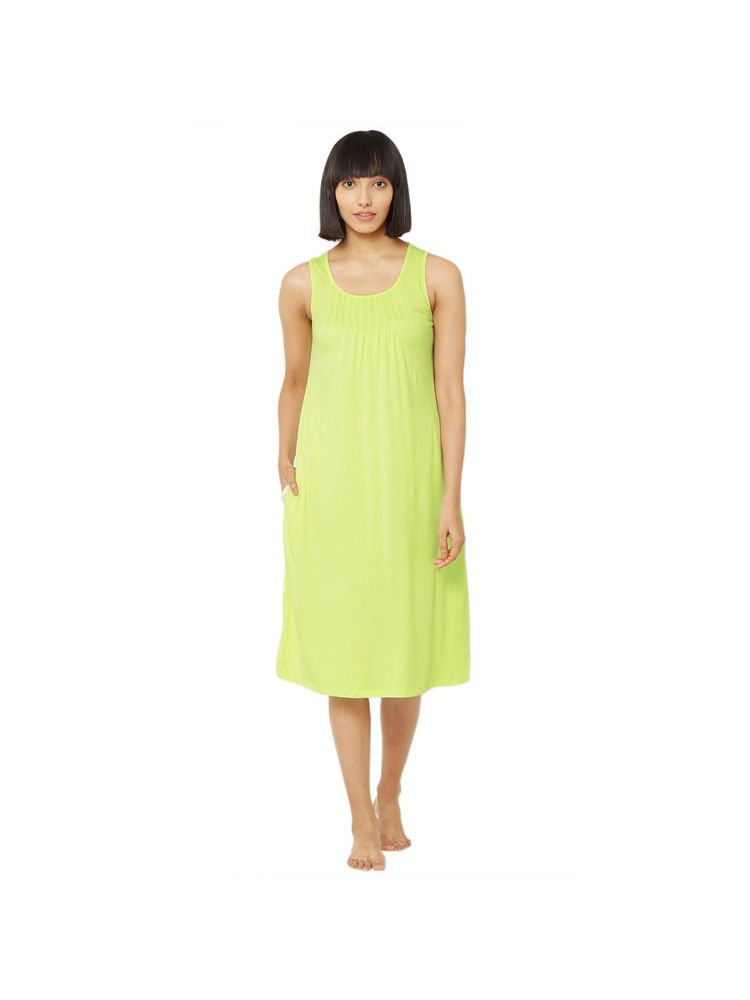 SOIE Womens Super-Soft Cotton Viscose Pleated Details At The Neckline Sleep Shirt - Green-picture-10