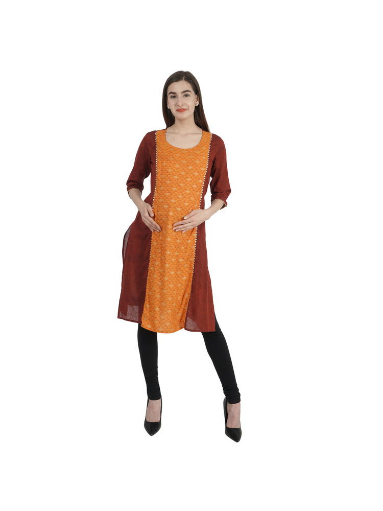 Morph Maternity Ethnic Printed Nursing Kurta - Brown-image-48