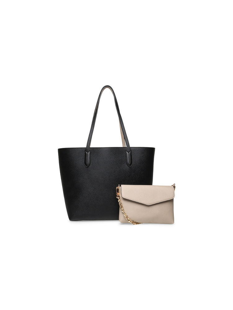 Anne Klein Black Solid Bonded Tote Bag with Crossbody-picture-28