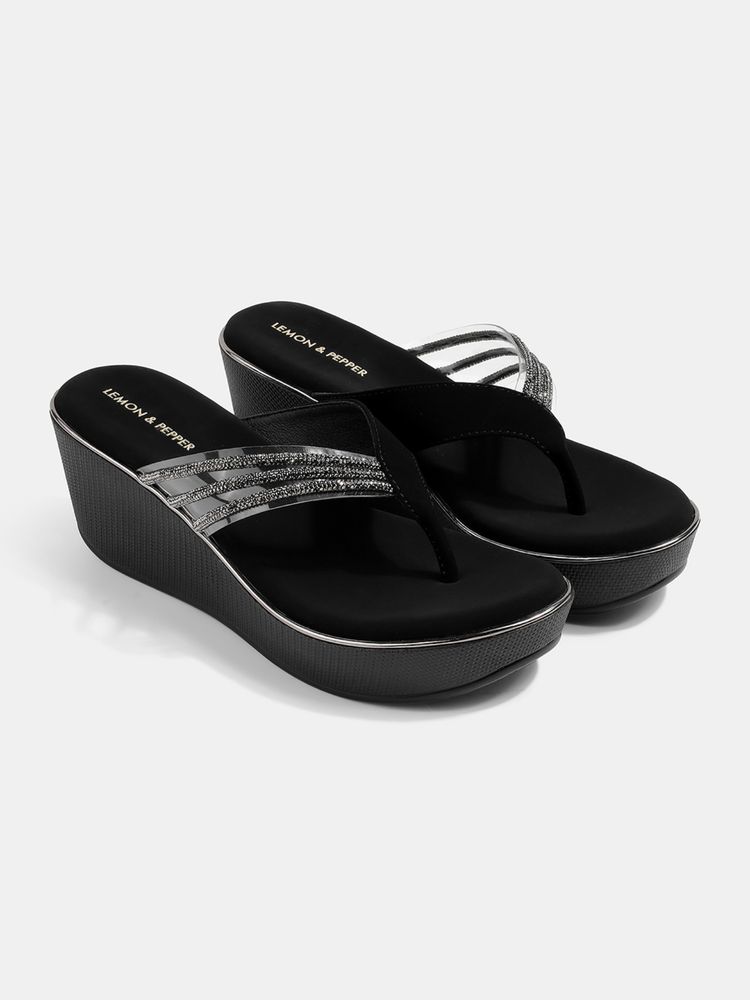 Lemon & Pepper Women Black Wedges Heels-image-28