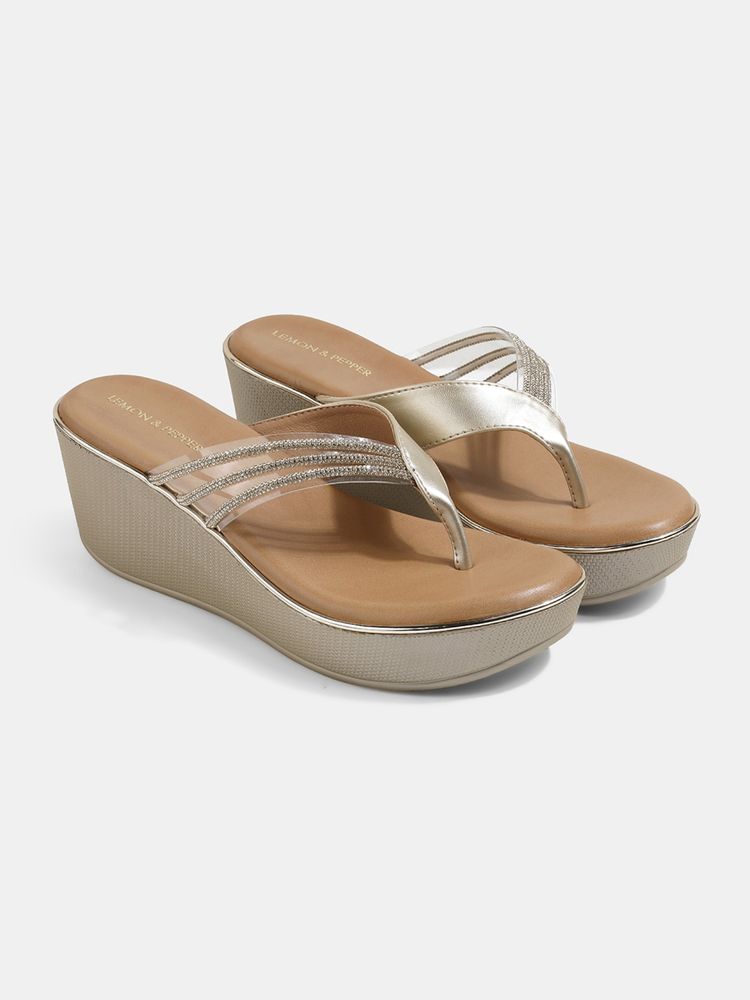 Lemon & Pepper Women Gold Wedges Heels-image-34