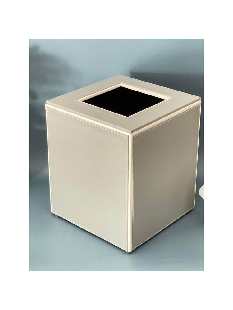 CasaGold Grey Small Square Classic Pu Leather Dustbin with Lid-image-30