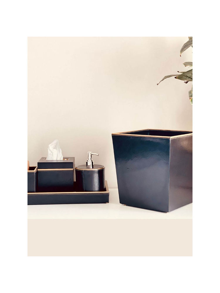 CasaGold Black Gold 5 Pieces Vanity Leather Bathroom Accessory Set-image-28
