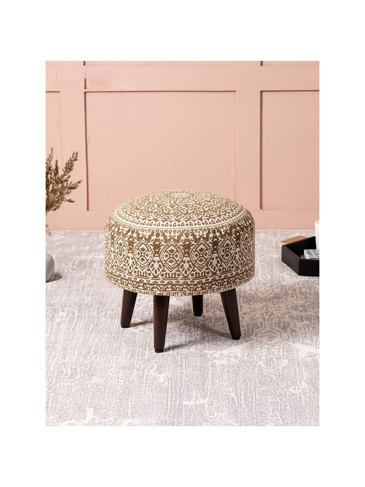 Nestroots Yellow Cotton Canvas Wooden Ottoman-image-9