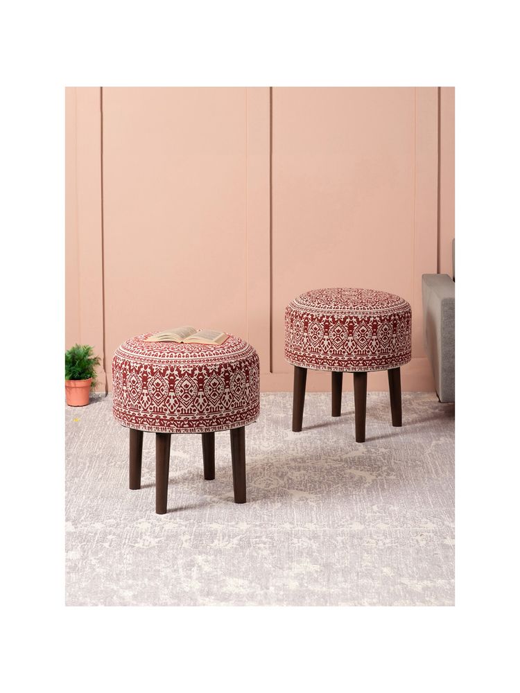 Nestroots Red Cotton Wooden Ottoman (Pack of 2)-picture-10