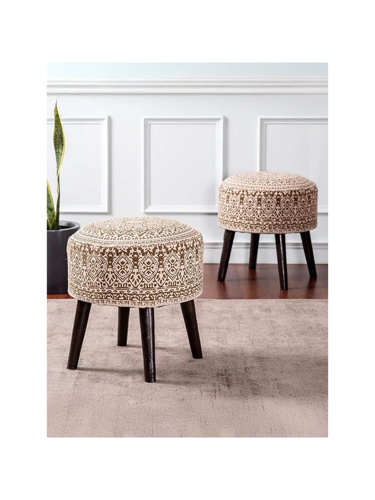 Nestroots Yellow Cotton Wooden Ottoman (Pack of 2)-image-46