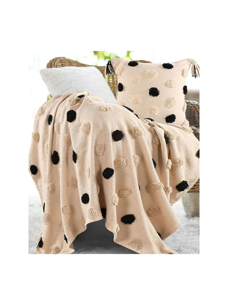 Sashaa World Monochromatic Polka-Dot Tufted Cushion-Throw Set-image-49
