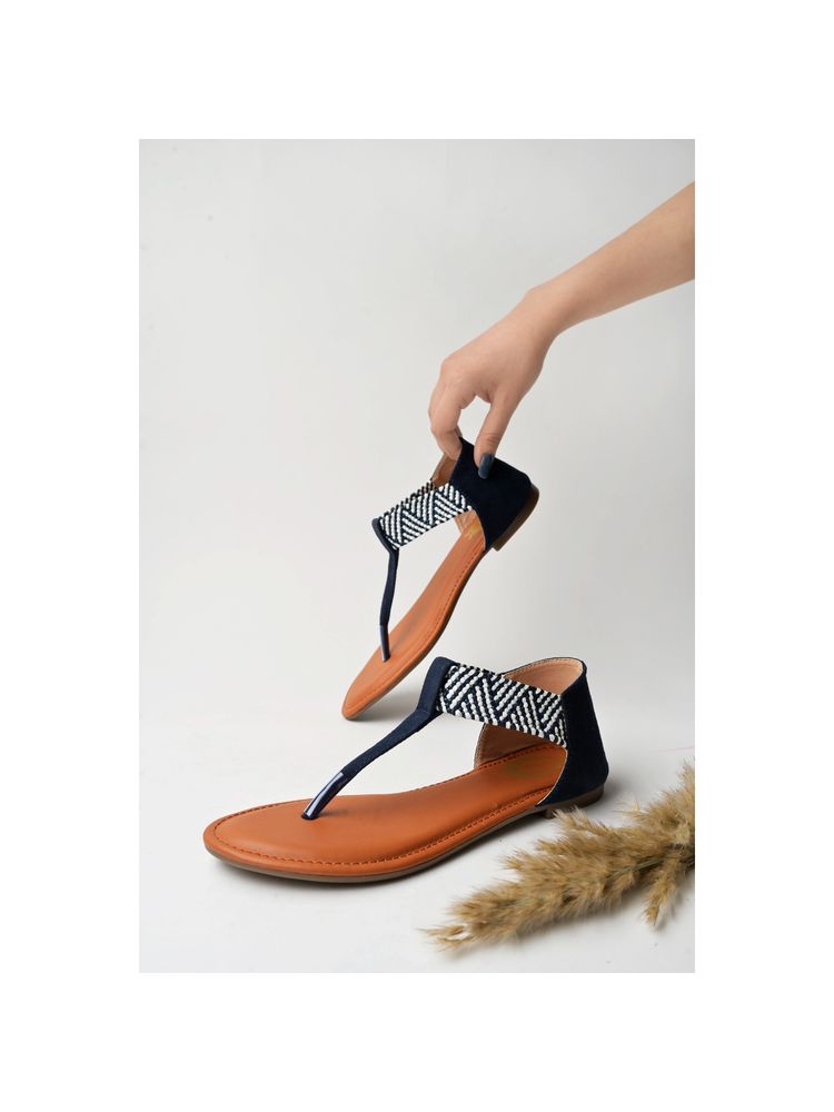 Shoetopia Stylish Ethnic Blue Flat Sandals for Women & Girls-picture-11