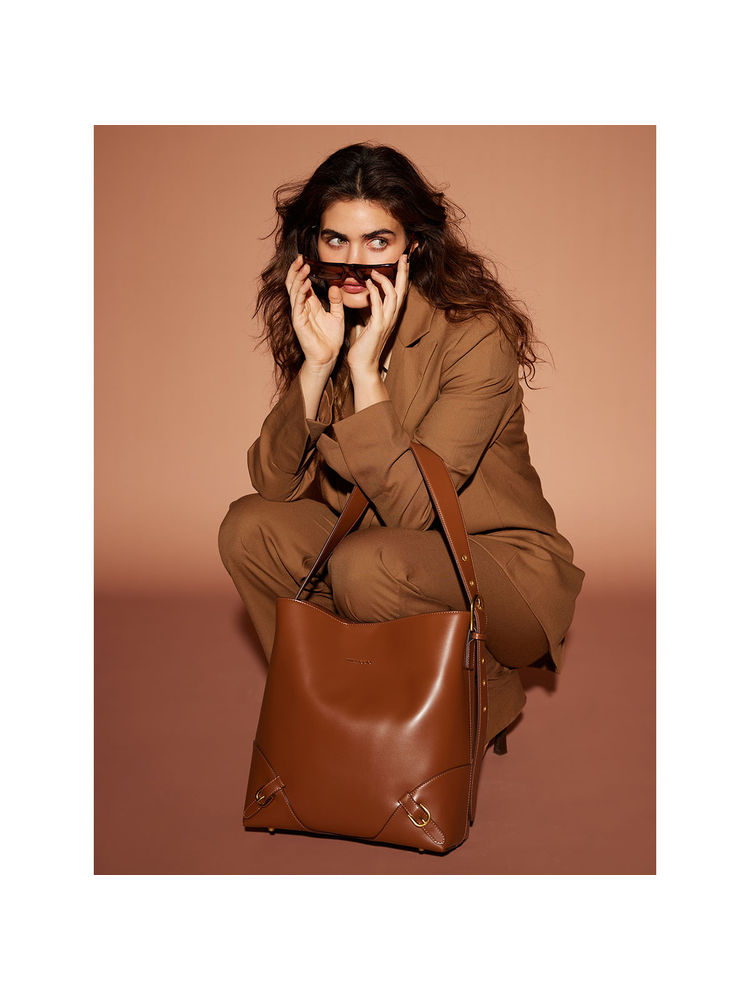 MIRAGGIO Gabriella Brown Shoulder Tote Bag With Adjustable Strap