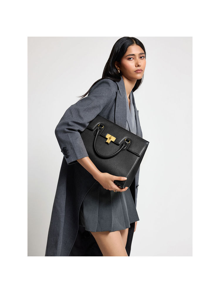 MIRAGGIO Black Diana Satchel Bag with Detachable Strap-picture-13