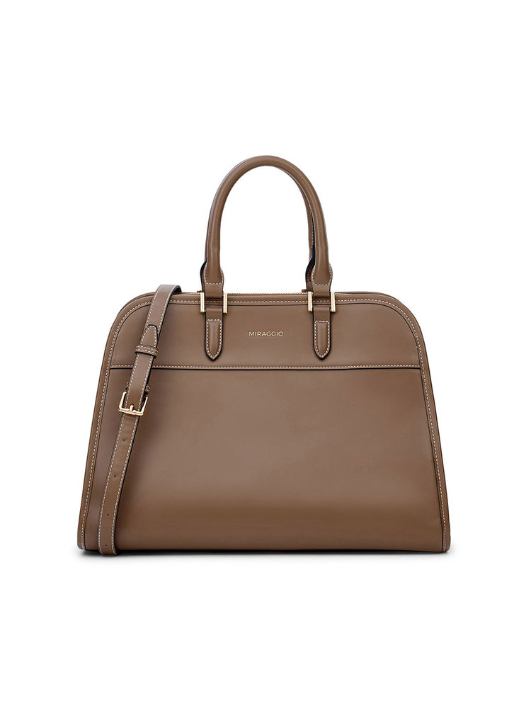 MIRAGGIO Taupe Solid Hand Bag and Detachable Strap-picture-12