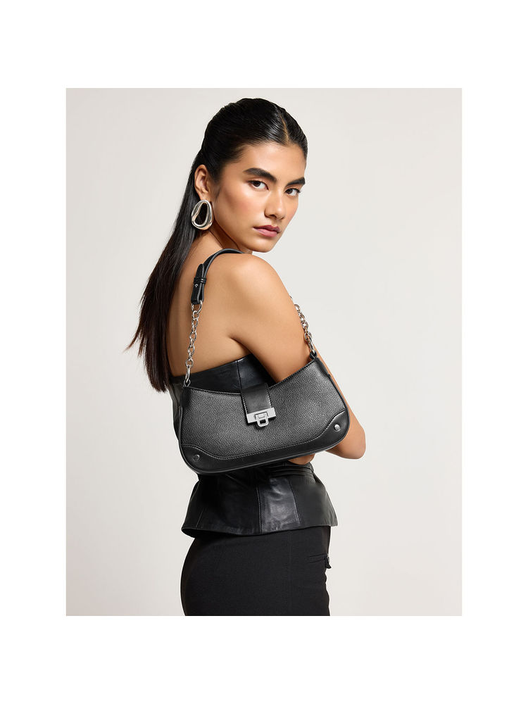 MIRAGGIO Black Elara Shoulder Bag with Detachable Strap for Women (M)-picture-17