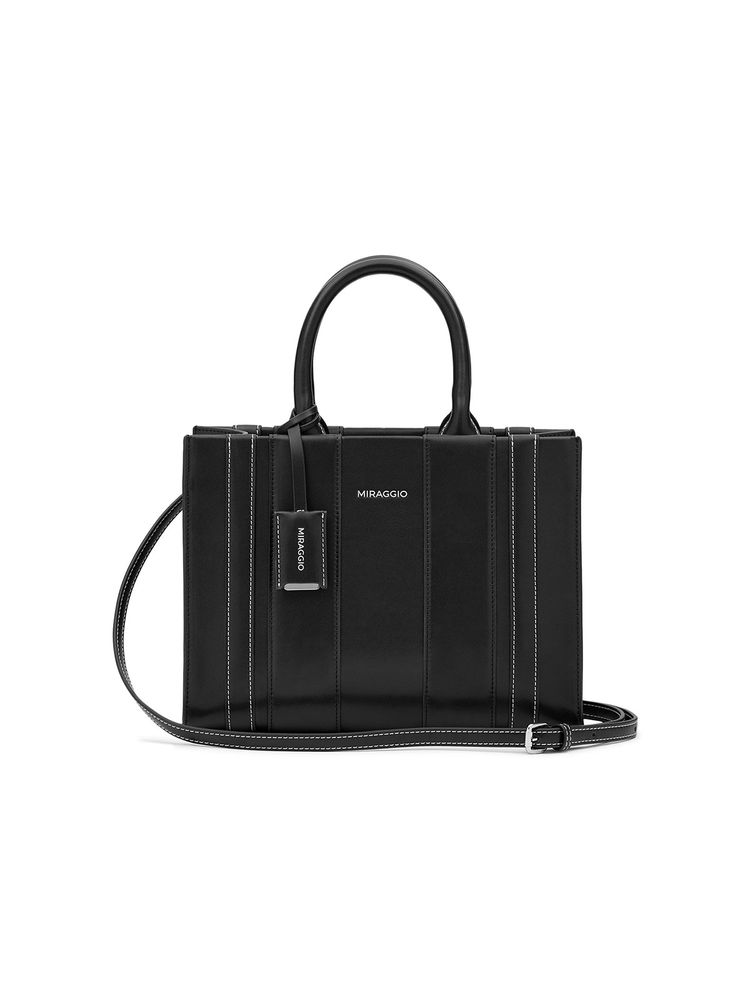 MIRAGGIO Black Glenn Satchel Bag with Detachable Strap for Women (L)