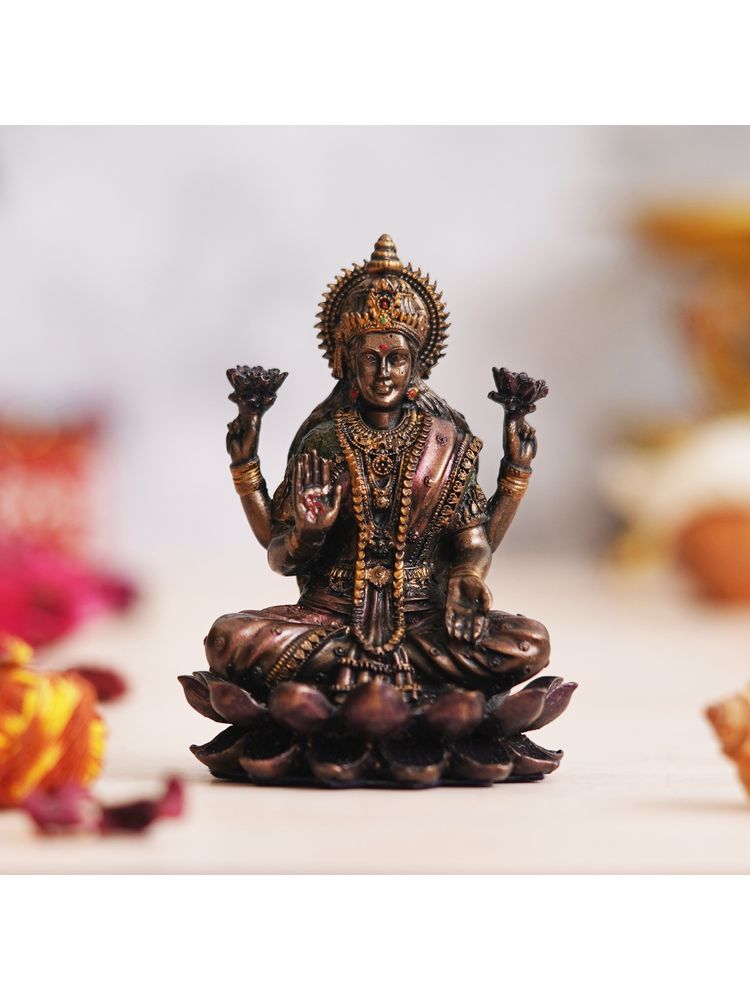 eCraftIndia Polyresin Handcrafted Blessing Goddess Lakshmi Statue sitting on the Lotus Flower-image-8